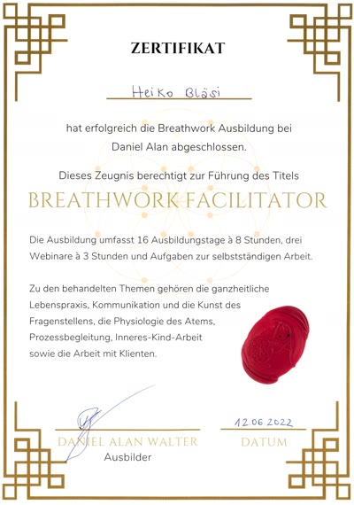 Breathwork Facilitator Zertifikat by Daniel Alan Walter